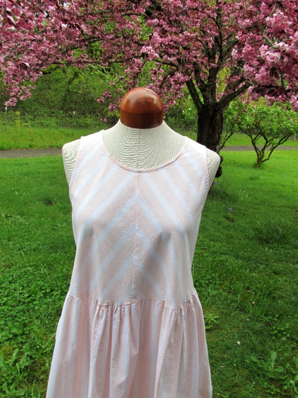 COTTON DRESS, MIRACLE BERRY, L, SLEEVELESS PASTEL PEACH WHITE STRIPE COTTAGECORE - Picture 3 of 6
